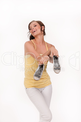 Young Emotional Woman With Shoes