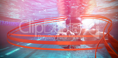 Composite image of athletic swimmer training on her own
