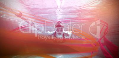 Composite image of athletic swimmer training on her own