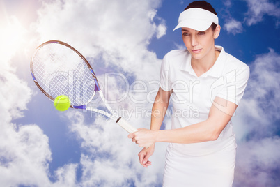 Composite image of female athlete playing tennis