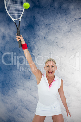 Composite image of athlete celebrating after victory