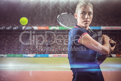 Composite image of tennis player playing tennis with a racket