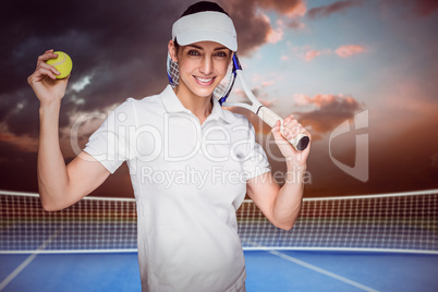 Composite image of female athlete playing tennis