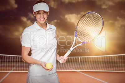 Composite image of female athlete playing tennis