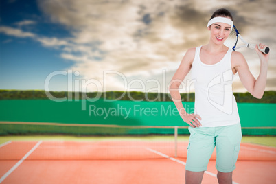 Composite image of female athlete playing tennis