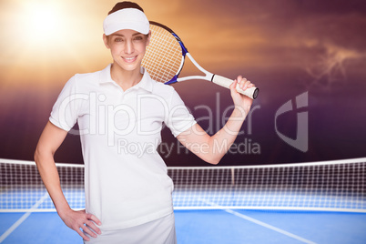 Composite image of female athlete playing tennis