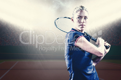 Composite image of tennis player playing tennis with a racket