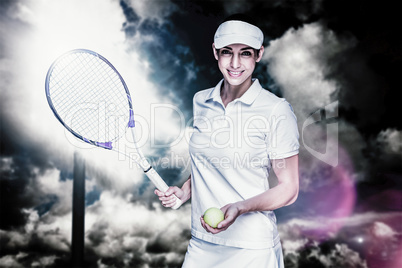 Composite image of female athlete playing tennis