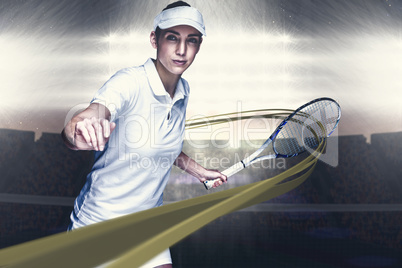 Composite image of female athlete playing tennis