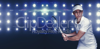 Composite image of female athlete playing tennis