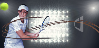 Composite image of female athlete playing tennis