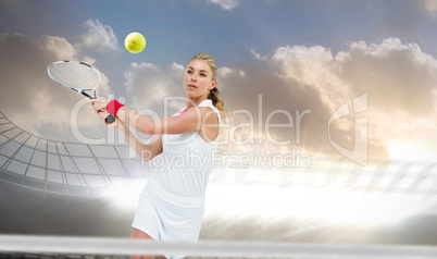 Composite image of athlete playing tennis with a racket