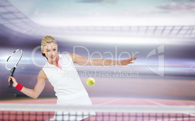 Composite image of athlete playing tennis with a racket