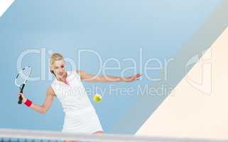 Composite image of athlete playing tennis with a racket