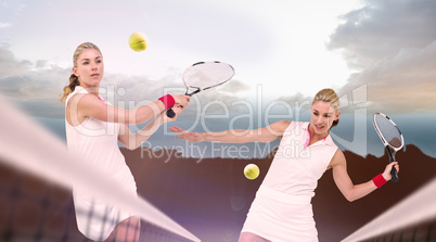 Composite image of athlete playing tennis with a racket