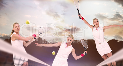 Composite image of athlete playing tennis with a racket