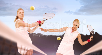 Composite image of athlete playing tennis with a racket