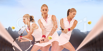 Composite image of athlete playing tennis with a racket