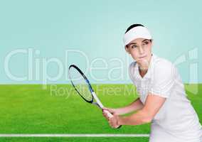 Composite image of female athlete playing tennis