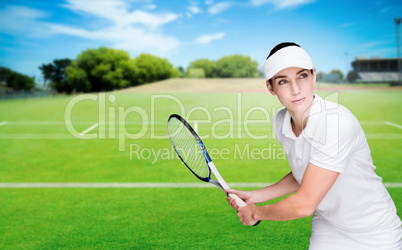 Composite image of female athlete playing tennis