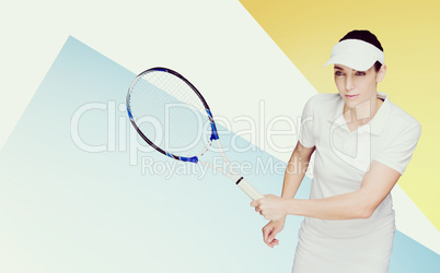 Composite image of female athlete playing tennis