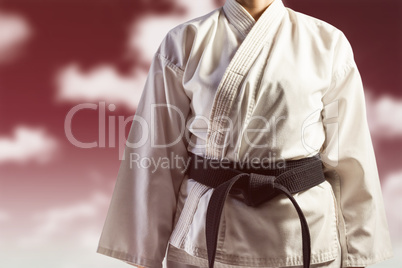 Composite image of mid section of karate player