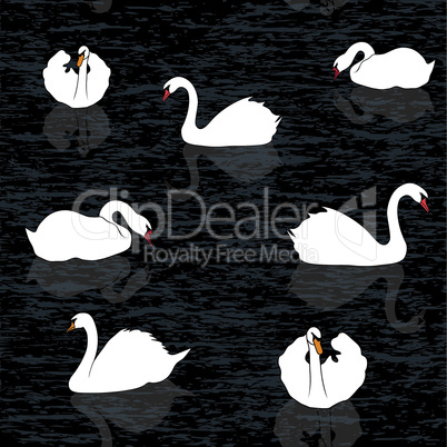 Bird water background, swans and lake seamless pattern, creative fabric, vector for design