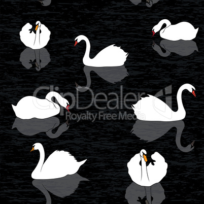 Bird water background, swans and lake seamless pattern,