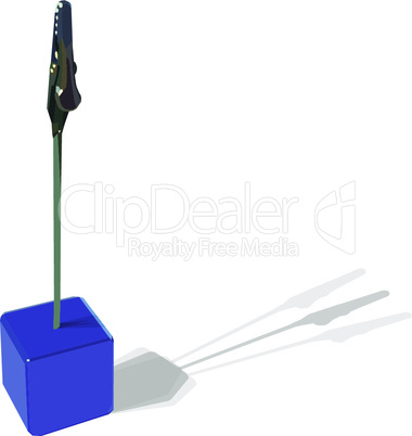 Holder for business cards blue cube base casts three shadows on a white background.eps