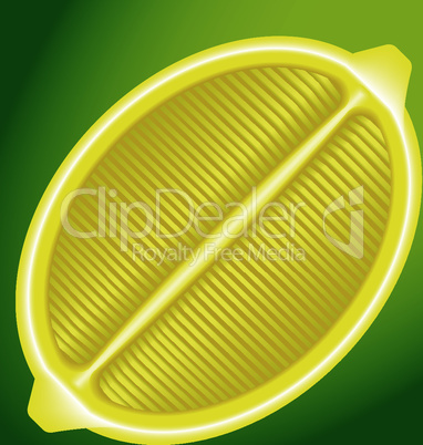 fresh lemon in a longitudinal section on a green background