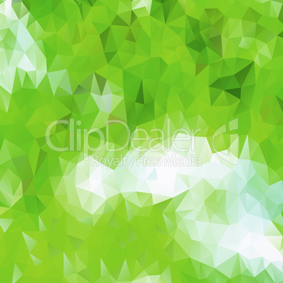 Green eco pattern of geometric shapes. Spring mosaic banner. Geometric triangle vector hipster background.