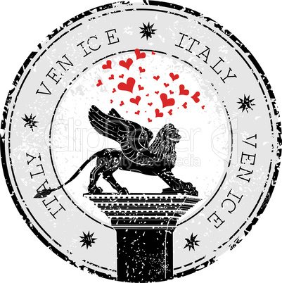Grunge stamp of Venice, hearts to Italy inside, vector illustration