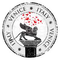 Grunge stamp of Venice, hearts to Italy inside, vector illustration