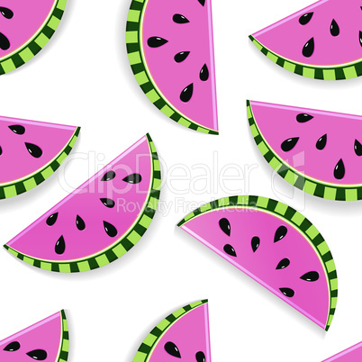 Watermelon fresh slices seamless background. Red pink sweet juice pattern vector illustration.