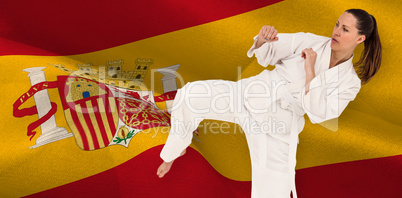 Composite image of fighter performing karate stance