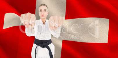 Composite image of female athlete practicing judo