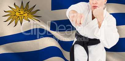 Composite image of female athlete practicing judo