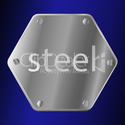 steel plate with an inscription with screws on a blue background