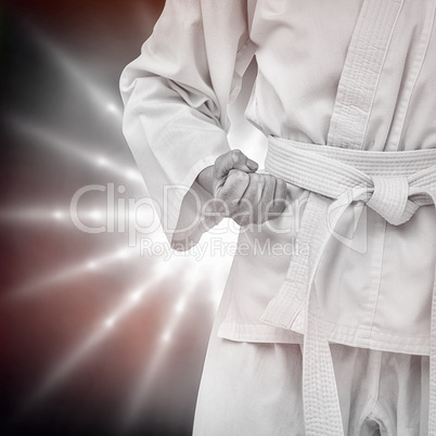 Composite image of fighter performing karate stance