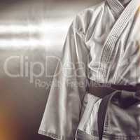 Composite image of mid section of karate player