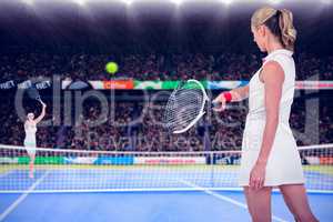 Composite image of athlete playing tennis with a racket