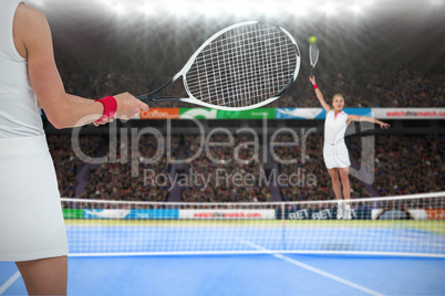 Composite image of athlete playing tennis with a racket