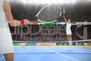 Composite image of athlete playing tennis with a racket