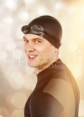 Composite image of close-up of confident swimmer in wetsuit