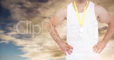 Composite image of close-up of athlete with olympic medal