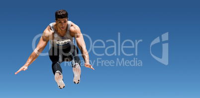 Composite image of front view of sportsman is jumping