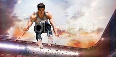 Composite image of front view of sportsman is jumping