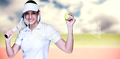 Composite image of female athlete playing tennis