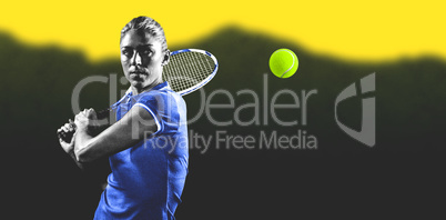 Composite image of tennis player playing tennis with a racket