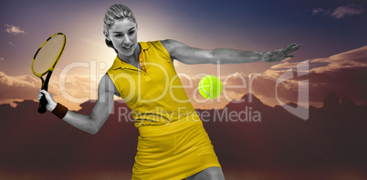 Composite image of athlete playing tennis with a racket